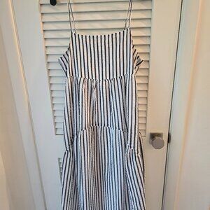 Tiered striped midi patio dress. Summer breezes.